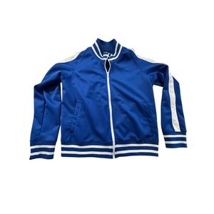 Half Heart Women XL Track Jacket Blue Ribbed Hem Cuff Cold Shoulder Zip Front‎
